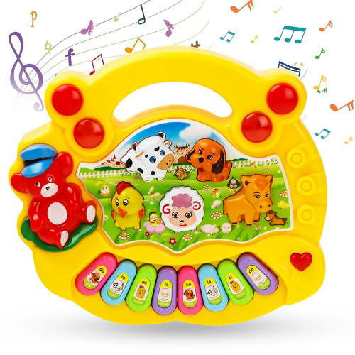 Baby Music Keyboard Piano Drum Set, Baby Piano Light Up Animal Musical Toys,Infant Piano Toys for 1-3, Toddler Piano 6 12 18 24 Months Early Educational Toys