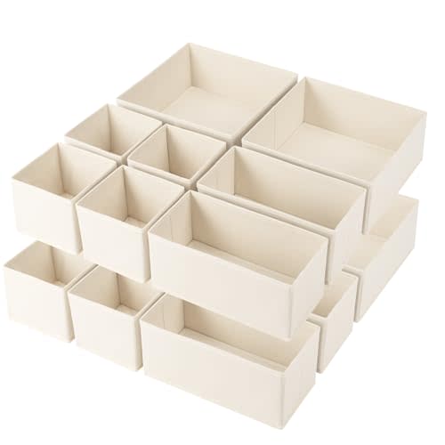 Criusia Drawer Organizer Clothes,16 Pack Underwear Drawer Organizers, Foldable Closet Organizers and Storage Dresser Drawer Dividers Clothing Organizer for Clothes, Socks, Scarves, Bra, Ties (Beige)