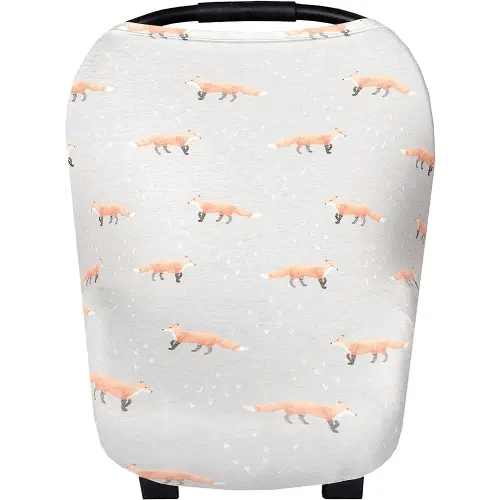 Baby Car Seat Cover Canopy and Nursing Cover Multi-Use Stretchy 5 in 1 Gift Grey with Foxes Copper by Copper Pearl
