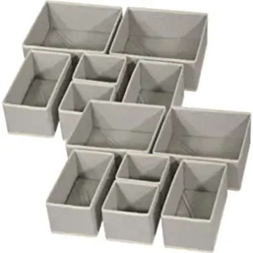 DIOMMELL 12 Pack Foldable Cloth Storage Box Closet Dresser Drawer Organizer Fabric Baskets Bins Containers Divider for Baby Clothes Underwear Bras Socks Lingerie Clothing,Grey 444