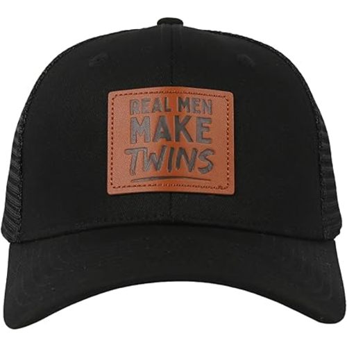 Twins Dad Gifts, Twins Dad Hat, Baseball Cap for Fathers Day, Birthday and Christmas, Unique Valet Badge with Quote 'Real Men Makes Twins'