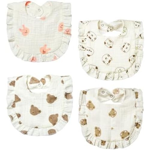 Lictin Muslin Baby Drool Bibs, 4-Pack Baby Bandana Drool Bibs Cotton Unisex, Bibs for Boys Girls for Teething and Drooling