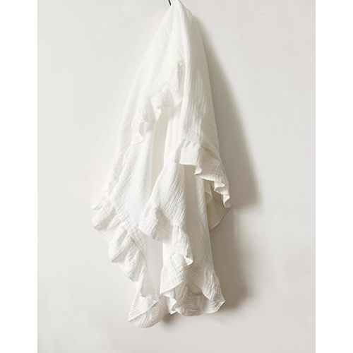 Cotton Muslin Baby Blanket for Girls | Soft, Breathable Muslin Baby Blanket with Ruffle Edge 35x35Inches (White)