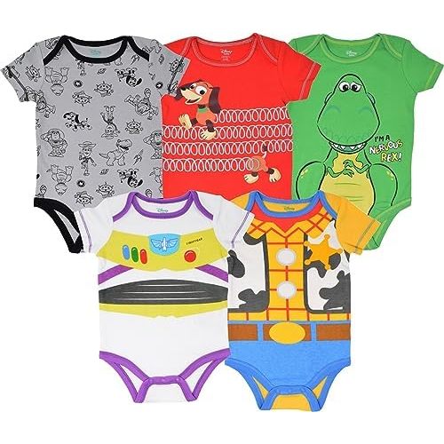 Disney Mickey Mouse Lion King Winnie the Pooh Pixar Toy Story Finding Nemo Baby 5 Pack Bodysuits Newborn to Infant