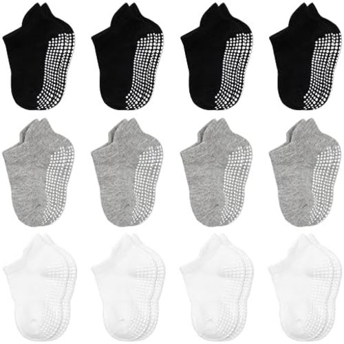 Baby Socks Toddler Socks Non Slip Grip Ankle Socks with Non Skid Soles 12 Pack for 6-12 Months 1-3 Years Baby Socks