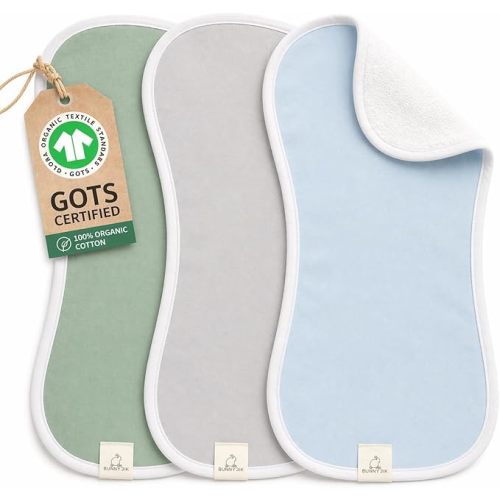 GOTS Organic Cotton Burp Cloths Baby Boy & Girl – 3 Pack Turkish Organic Cotton Burp Cloth for Babies, Soft & Plush Thick Long Stable Turkish Cotton for Newborn, Baby Essentials