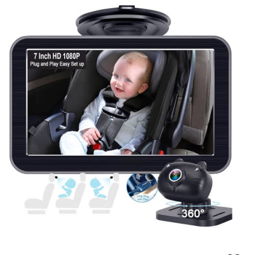 DoHonest Baby Car Camera 7-Inch: USB Plug and Play Easy Setup 360 Degree Rotating Backseat Camera Two Kids HD 1080P Rear Facing Car Seat Camera Clear Night Vision -V9 Black
