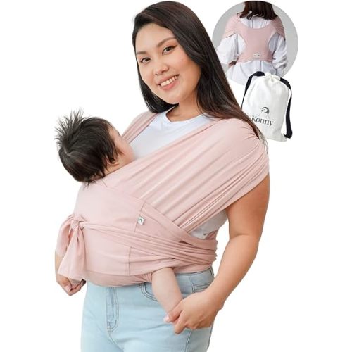 Konny Original Baby Carrier SoftBreeze Luxury Carrier Wrap, Easy to Wear Baby Wrap Carrier, Perfect Essentials Cloths for Newborn Babies up to 44 lbs, (Pink, XS)