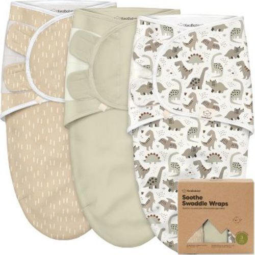 KeaBabies 3pk Soothe Baby Swaddle Wrap 0-6 Months, Organic Baby Swaddle Sleep Sacks, Newborn, Infant Swaddle Sack (Dino Ridge)