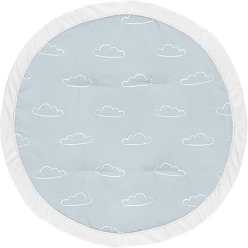 Sweet Jojo Designs Blue Clouds Boy Baby Playmat Tummy Time Infant Play Mat - Slate and White Cloud Sky for Vintage Airplane Aviator Aviation Collection
