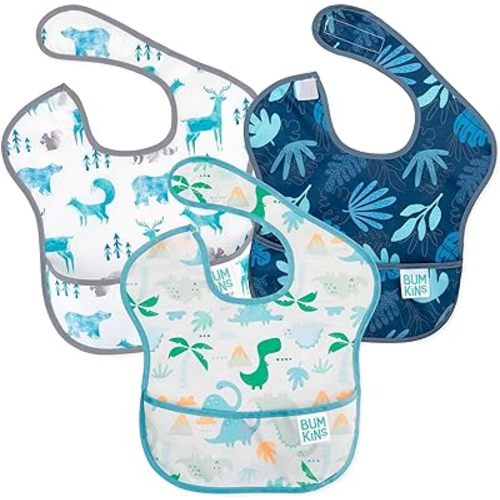 Bumkins Bibs for Girl or Boy, SuperBib Baby and Toddler for 6-24 Months, Essential Must Have for Eating, Feeding, Baby Led Weaning Supplies, Mess Saving, 3-pk