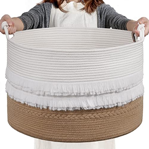 CherryNow Large Wicker Laundry Basket for Entryway, Bedroom, Jute Decorative Baskets for Clothes, Toys, Towel Basket for Bathrooom, 22 x 14 inches, 83L