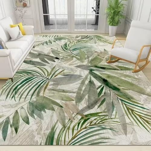Summer Green Jungle Plants Area Rugs, Abstract Minimalist Forest Indoor Non-Slip Kids Rugs, Machine Washable Breathable Durable Carpet For Study Living Room Bedroom Decor 5 x 8ft