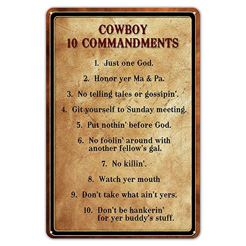 Agedsign Metal Signs Vintage Retro Gym Wall Decor Home Indoor Tin Sign Cowboy 10 Commandments Basement 8 x 12 inches