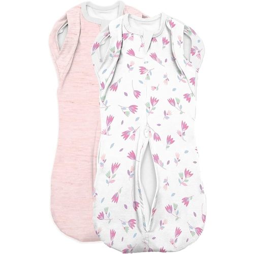 SwaddleMe Arms Free Convertible Pod – Size Large, 3-6 Months, 2-Pack (Tumbling Tulips) Zip-up Baby Swaddle Helps Transition to Arms Out Sleep for Safe Rolling and Self-Soothing
