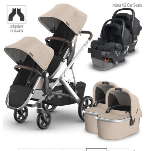 UPPAbaby Vista V3 Double Stroller for TWINS + 2 Bassinets + 2 Aria / Mesa V3 / Mesa V2 Car Seats Travel System