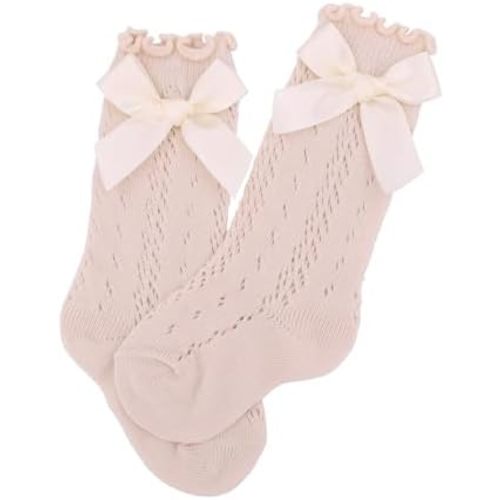 Sugarmelon Baby Girls Ruffle Socks with Bows Infant Toddler Kids Long Stockings Mesh Knee High Socks