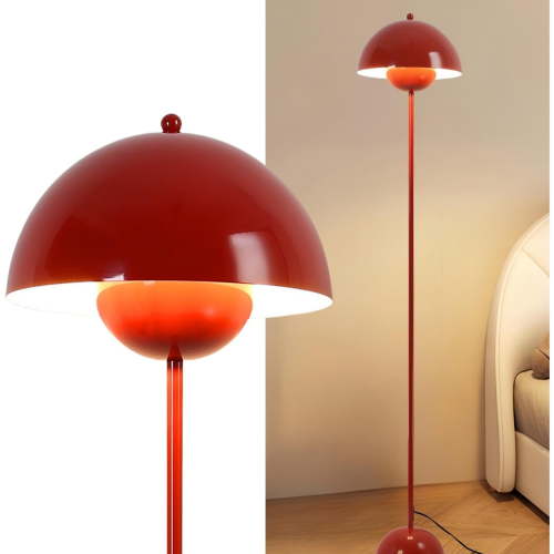 Modern Floor Lamp for Living Room, Industrial Tall Standing Lamp for Bedroom, Metal Shade Reflecting Light Reading Floor Lamp for Office, Nursery Room, Corner(Red)