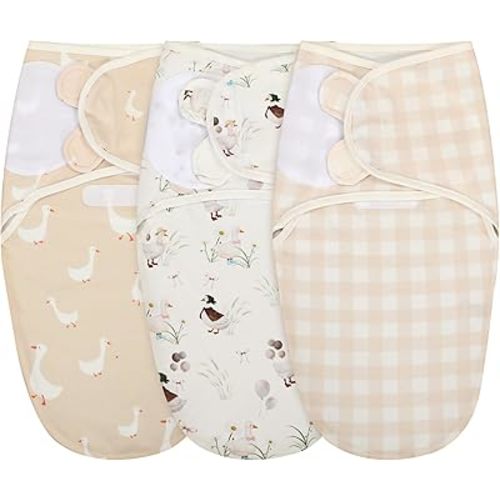 Oudain 3 Pcs Silly Goose Swaddles for Newborns Organic Cotton Adjustable Swaddles 0-3 Months Newborn Gift Breathable Soft Nursery Swaddling Blankets for Baby Boy Girl