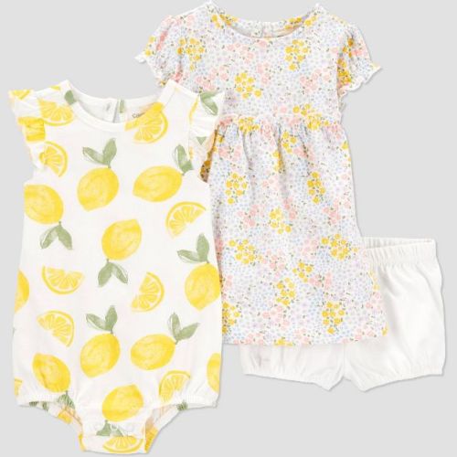 Carter's Just One You® Baby Girls' 3pc Short Sleeve Lemon Bubble & Dress Set - Yellow 9m