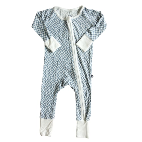 Blue Checkered Bamboo Zip Romper