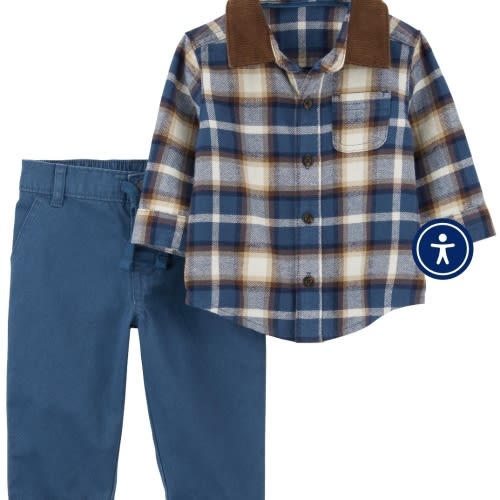 Baby 2-Piece Plaid Shirt & Pant Set - 3M - Style,Blue Plaid