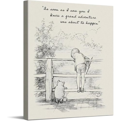 CYFDYVT Classic the Pooh Bear Inspirational Quote Wall Art Vintage the Pooh Bear Motivational Canvas Painting Pictures Wall Decor For Home Nursery Kids' room Sign Artwork Ready to Hang 8x10 Inch