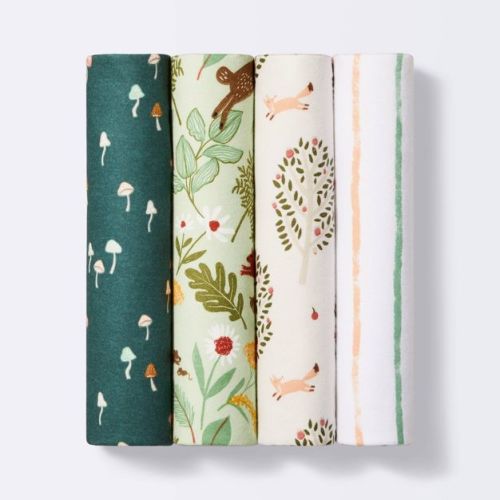 Flannel Baby Blanket Fauna - Green/white/pink - 4pk - Cloud Island™