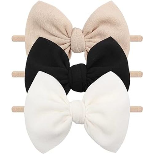 YanJie 3 Pcs Soft Headbands Baby Girls Nylon Headband with Hair Bow Hairbands Hair Accessories for Newborn Infant Toddler Kids