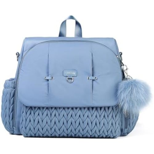 Allie Backpack Stylish Diaper Bag,Travel Baby Bag with Insulated Pockets,Changing Pad, Stroller Clips, Shoulder Strap(Ash Blue)