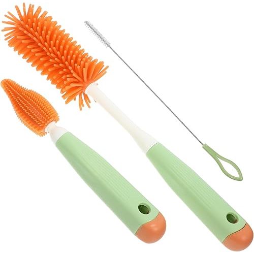BESPORTBLE 3pcs Bottle Cleaning Brush with Long Handle and Silicone Straw Cleaner Portable Multifunctional Household Bottle Cleaner for Pacifiers Water Cups Space-Saving Design