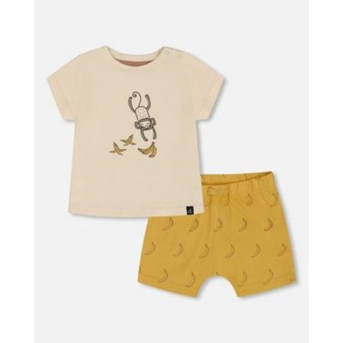 Deux par Deux Boy Printed Organic Cotton Top and Short Set Yellow Bananas and Off-White - 6 Months