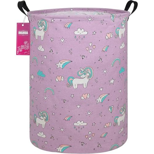 Laundry Hamper Large Canvas Fabric Lightweight Storage Basket/Toy Organizer/Dirty Clothes Collapsible Waterproof for College Dorms, Boys and Girls Bedroom,Bathroom(Unicorn)