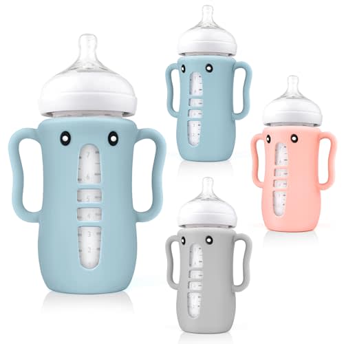 3 Pack Cute Silicone Sleeves with Handles for Avent Natural Glass Baby Bottles - Anti Breakage Holder, Compatible with Philips Avent Baby Bottles 8 oz,BPA Free