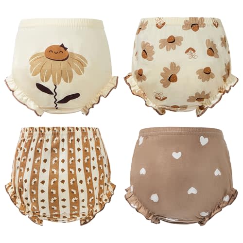Durio 4Pcs Diaper Covers for Girls Baby Bloomers for Toddler Girls Ruffle Cute Cotton Baby Girl Shorts Toddler Girl Bloomers