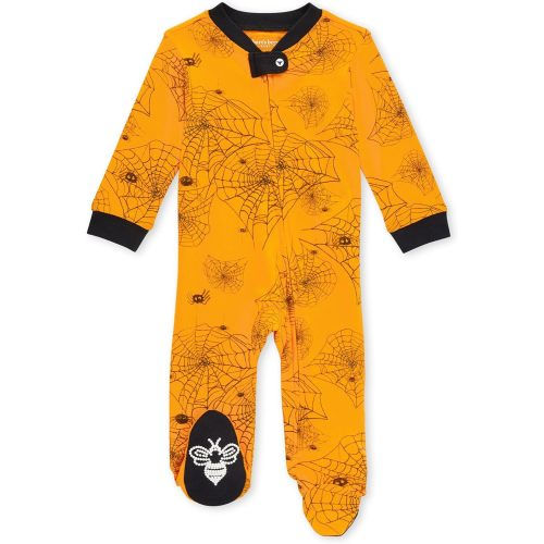 Burt's Bees Baby baby-boys Sleep and Play Pjs, 100% Organic Cotton One-piece Zip Front Romper Jumpsuit Pajamas - Spider Webs Orange
