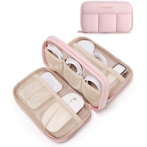 BAGSMART Electronics Organizer Travel Case, Cord Storage for Chargers Cables Phones, Compact Tech Accessories Pouch, Pink