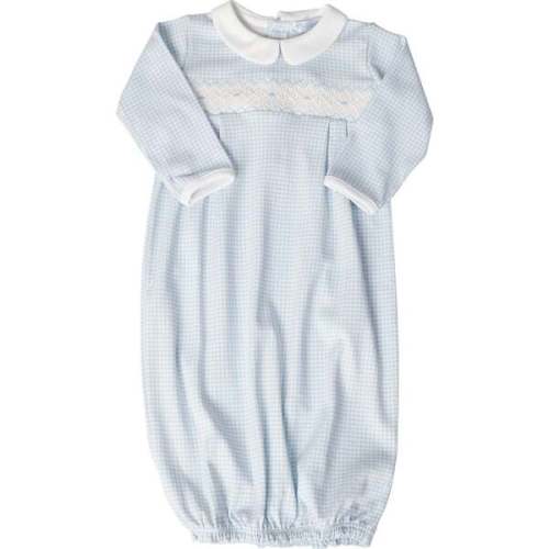 Gingham Smocked Gown, Blue - Nellapima Sleepwear