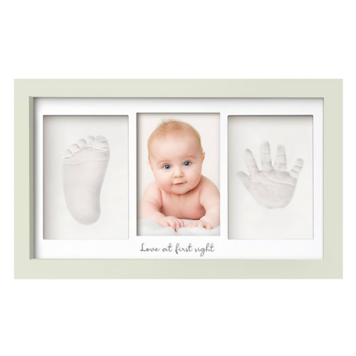 Baby Hand and Footprint Kit - Clay Handprint Keepsake Frame, Newborn Nursery Picture Frame, Personalized New Mom Gifts for Baby Shower & Registry (Sage)
