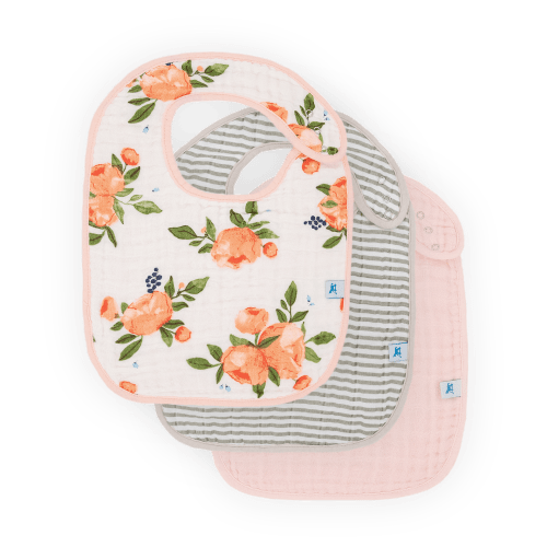 Cotton Muslin Classic Bib 3 Pack - Watercolor Roses