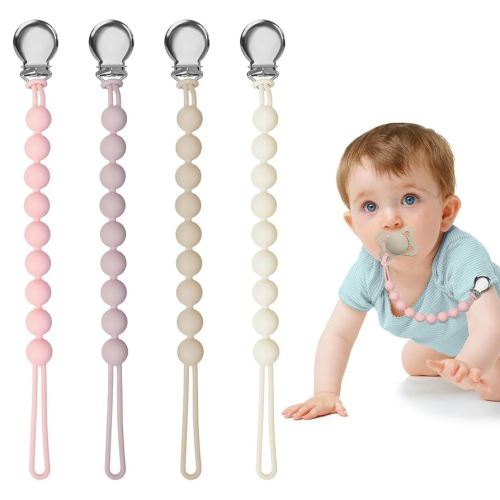 Pacifier Clips for Baby Girl Boy, Silicone Binky Holder for MAM Pacifiers, Baby Newborn Essentials Shower Birthday Gift (4-Pack)