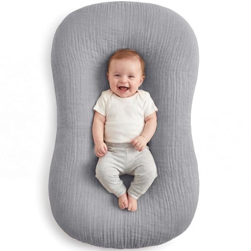 Muslin Baby Lounger Cover 1 Pack, Cotton Soft Breathable Infant Nest Slipcover, Envelope Closure, Compatible with Snuggle Me Loungers, Machine Washable, Cover Only, for Boys Girls(Gray)