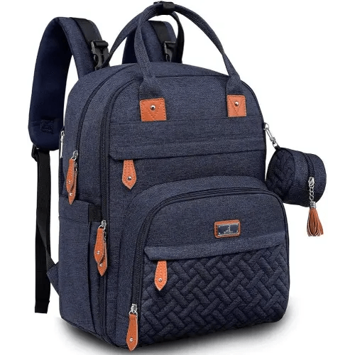 BabbleRoo Baby Diaper Bag Backpack - Waterproof Travel Tote with Changing Pad, Stroller Straps & Pacifier Case - Unisex, Navy Blue