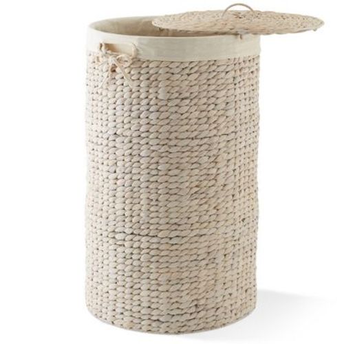 Casafield Round Laundry Hamper with Lid and Removable Liner Bag, Woven Water Hyacinth Laundry Basket for Clothes
