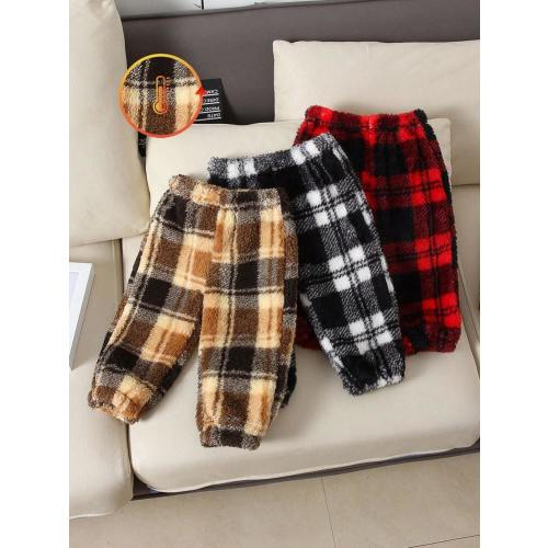 3pcs Set Baby Boy & Baby Girls' Plaid Multicolor Warm Pants, Suitable For In Autumn/Winter