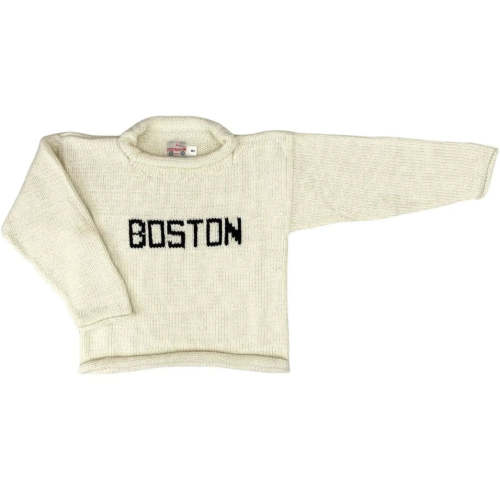 Ivory and Navy Boston Roll Neck Sweater