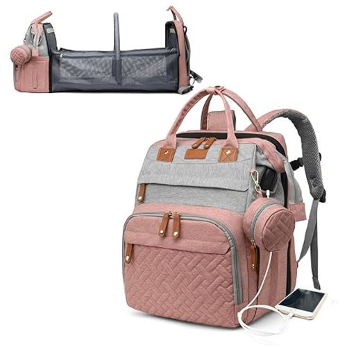 Astro alan Baby Diaper Bag with Changing Station, Waterproof Diaper Bag Backpack for Moms Dads with USB Charging Port, Baby Shower Gifts, Large Capacity diaper backpack, Grey