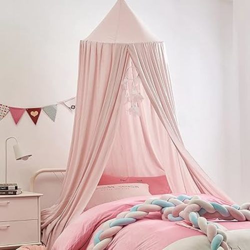 KOGITI Ceiling Draping Canopy Hoop, Baby Bed Curtains, Blackout Tent for Pack and Play, Mosquito Net, Reading Nook Curtain Bed Canopy (Pink)
