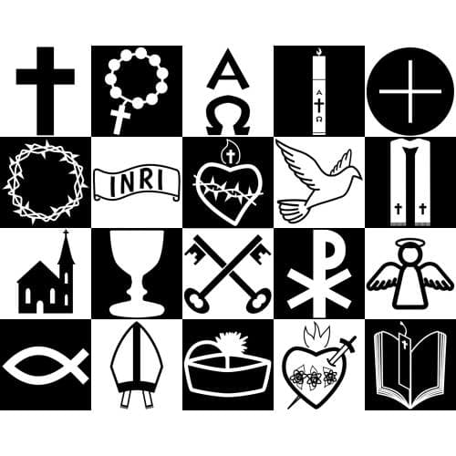 20 Catholic Printable Baby Black and White Cards. Digital Download Featuring High Contrast Stimulating Faith Symbols.