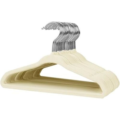 Stormix Baby Clothes Hangers 30 Pack, Kids Velvet Hangers Non-Slip, Clothes Hangers with Shoulder Notches for Toddler Children Cream